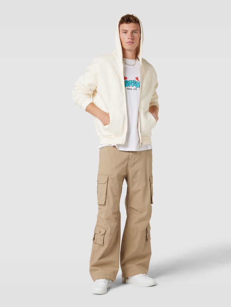 Sweatjacke mit Kapuze in ecru