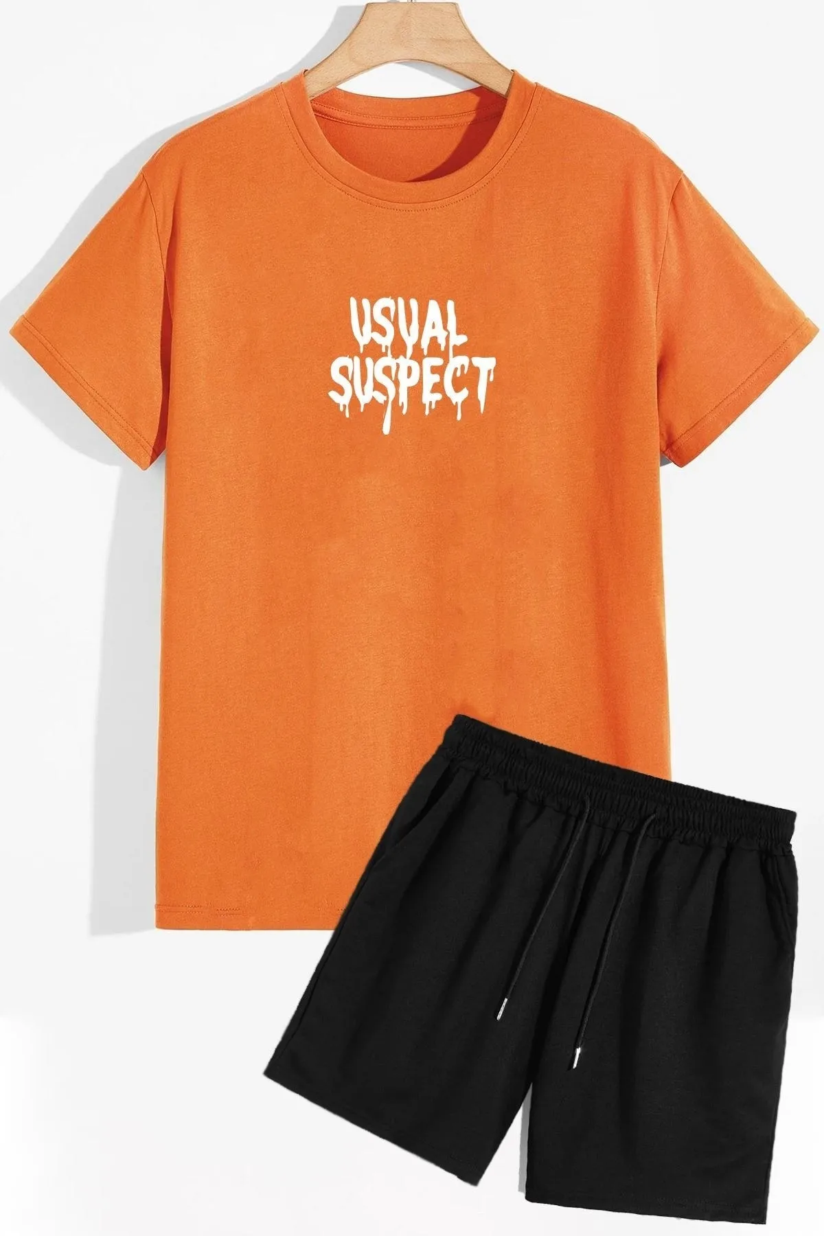 trendypassion  Shorts-T-Shirt-Trainingsanzug-Set mit Rückendruck