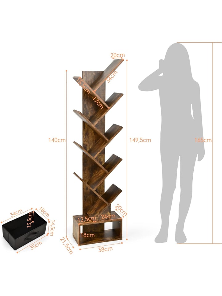 COSTWAY Bücherregal in Baumform in Braun günstig kaufen 38 cm