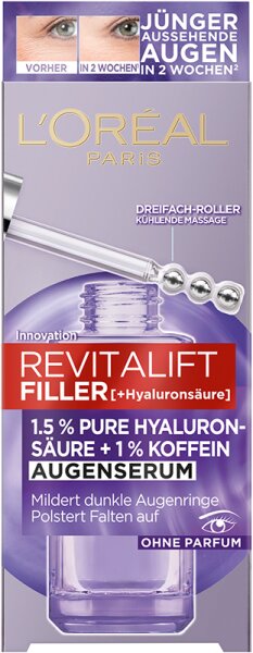 L'Oréal Paris Revitalift Filler Augenserum mit 2.5% [Hyaluronsäure + Koffein] Gesichtsserum