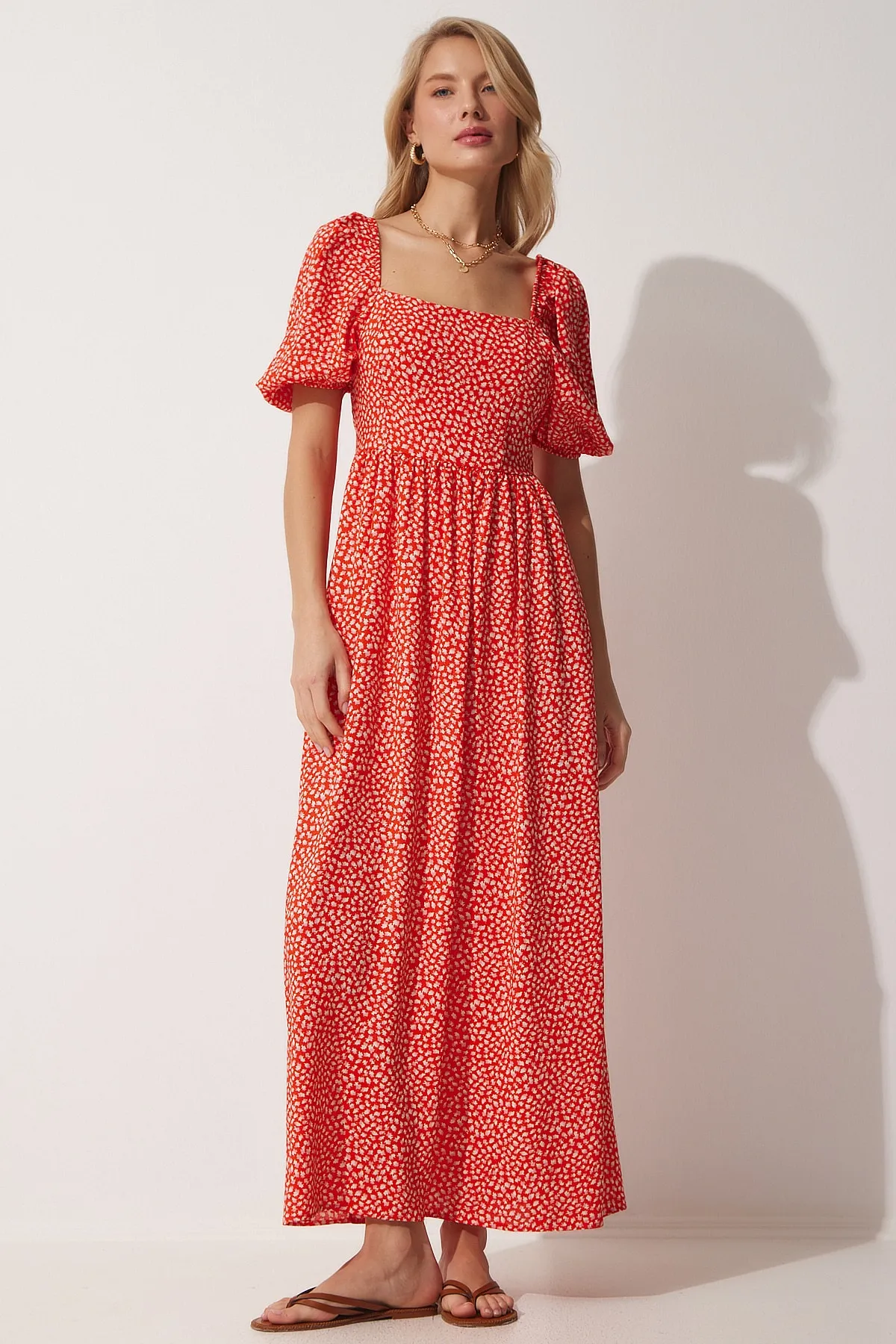 Happiness İstanbul  Damen-Sommerkleid mit Granatapfel-Blume, Carmen-Kragen, Blumenmuster, DK00151