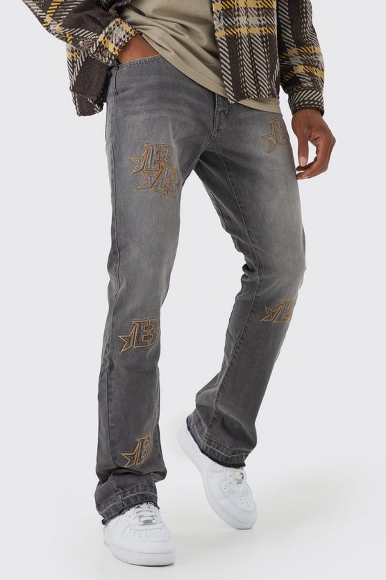 Zerrissene Slim-Fit Jeans mit Applikation