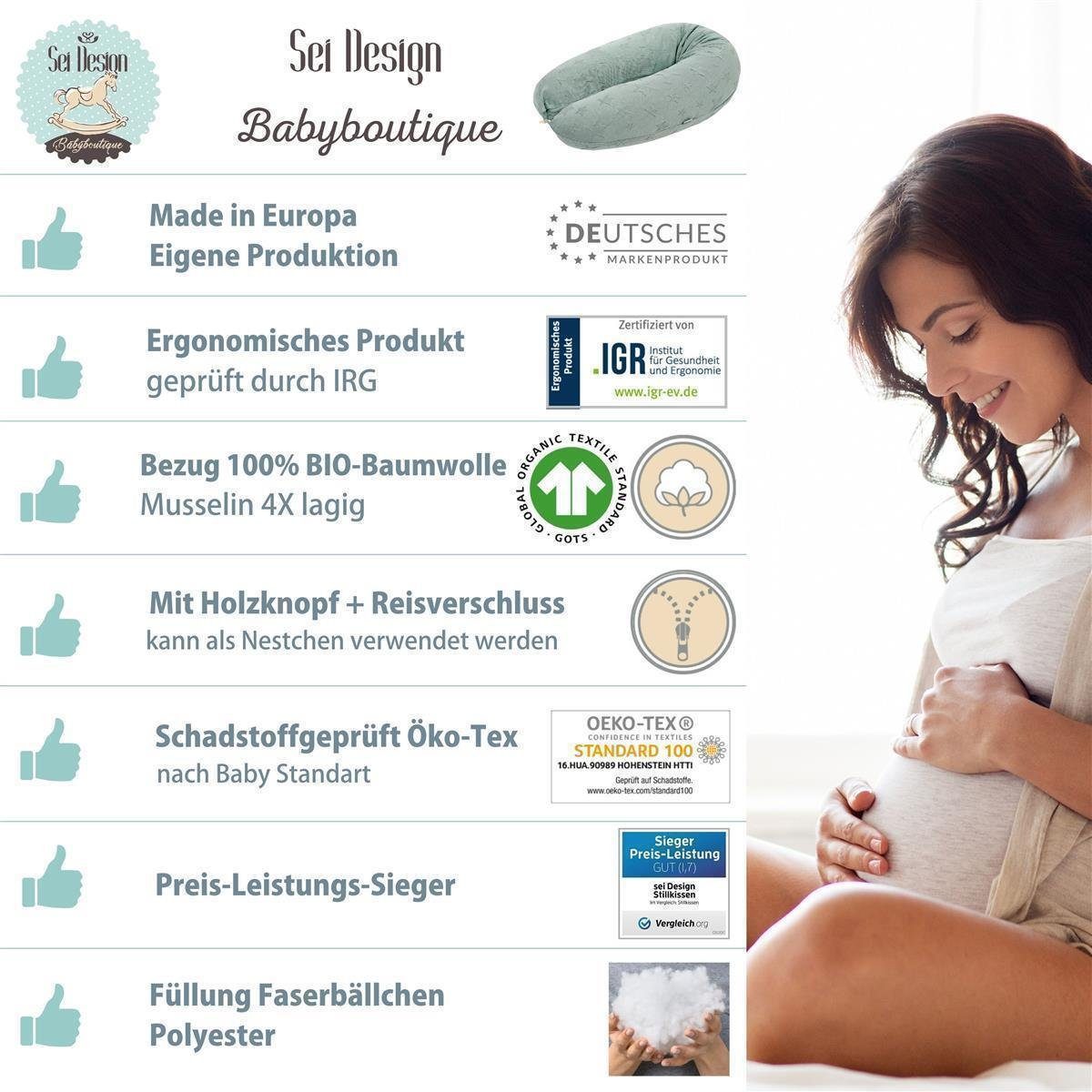 SEI Design Stillkissen Seitenschläferkissen Babynestchen Kuschelnest XXL, Schwangerschaftskissen mit Bezug, Bezug 100% Baumwolle