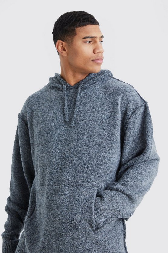 Oversize Bouclee Hoodie mit Naht-Detail