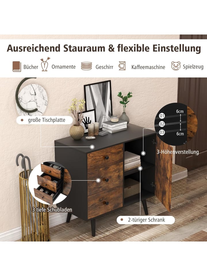 COSTWAY Kommode mit 3 Schubladen 73x40x77cm in Braun günstig kaufen onesize