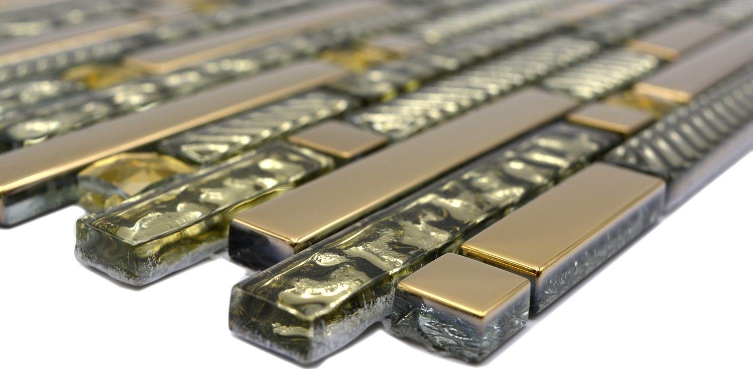 Mosani Mosaikfliesen Glasmosaik Crystal Mosaikfliesen mix gold glänzend / 10 Matten