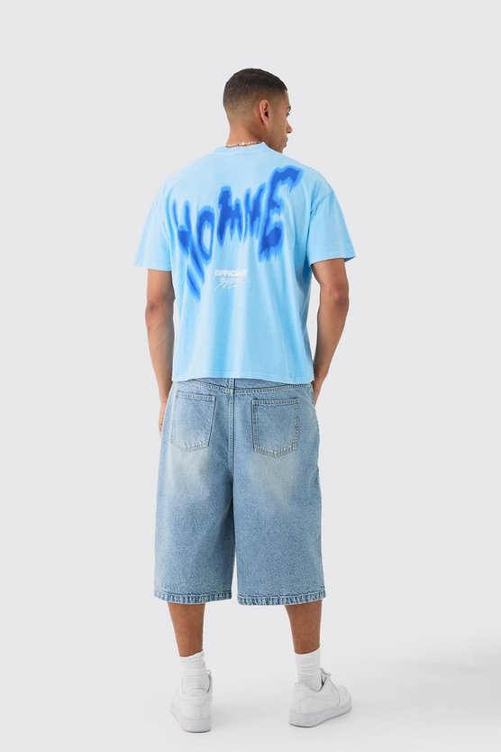 Oversized Back Print Washed Graffiti Homme T-shirt