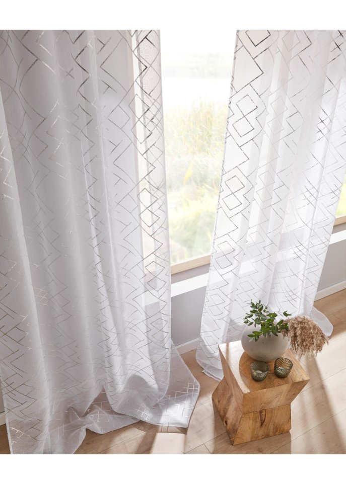 Gardine mit Glanzdruck (2er Pack)