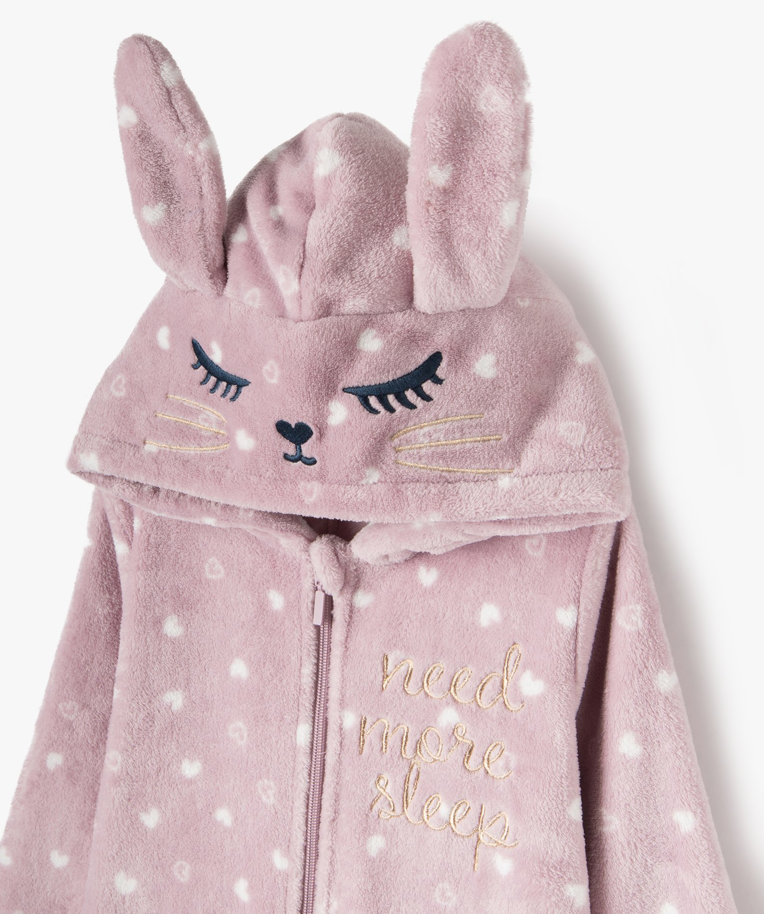Combinaison pyjama à capuche à motifs coeurs fille imprime | GEMO