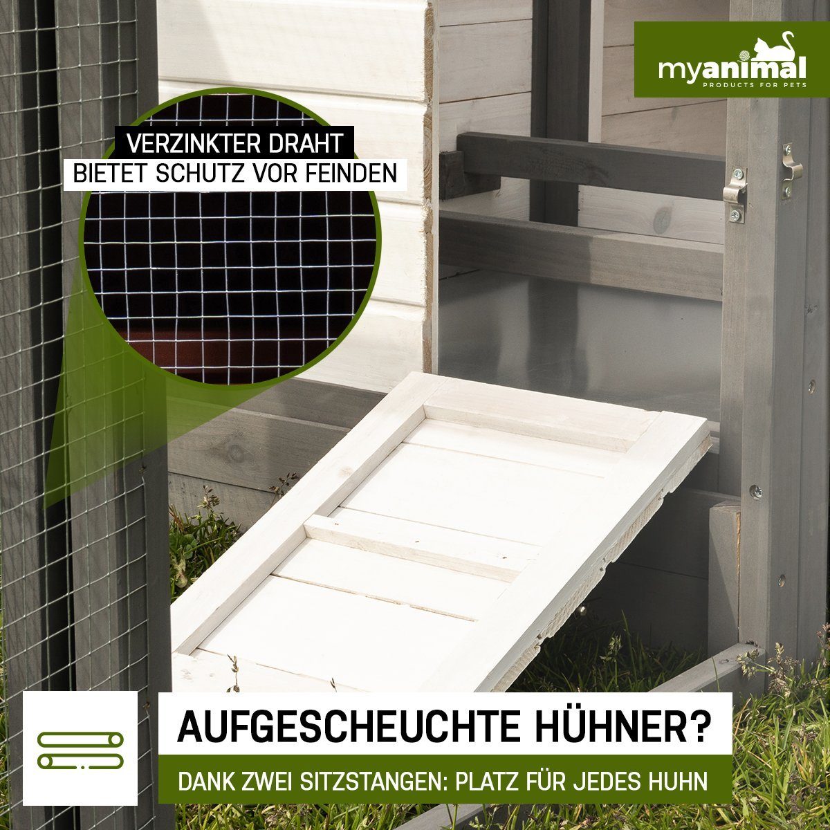 My Animal Hühnerstall Hühnerstall MH-19 für 3-4 Hühner - Wetter & Winterfest - Kieferholz, Hühnerhaus Hühner Käfig Gehege Geflügelstall - Nistkasten
