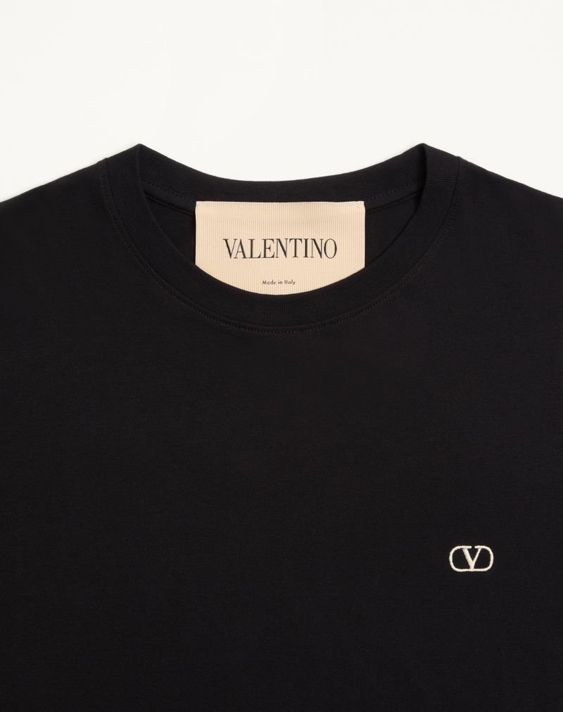 Valentino bomulds-T-shirt med V-logo-broderi