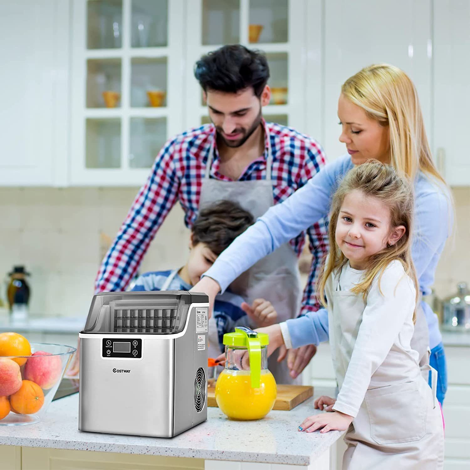 COSTWAY Eiswürfelmaschine, 24 Eiswürfel in 15min, 18kg 24 H, 3,2L Wassertank