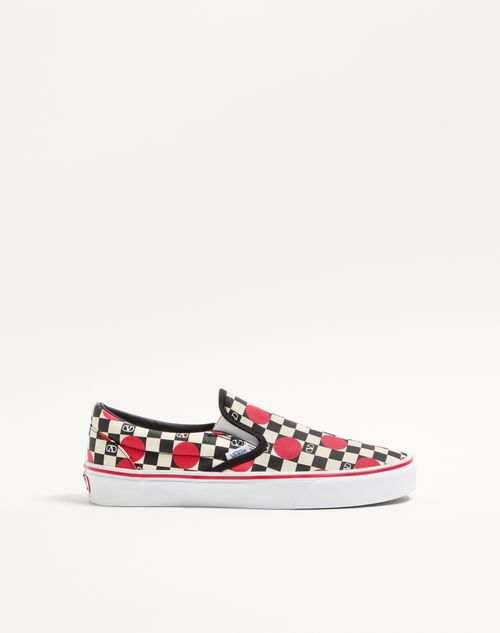 Sneaker Slip-On Valentino Garavani And Vans In Tessuto Con Stampa Vlogo Checkerboard E Dettaglio Pois
