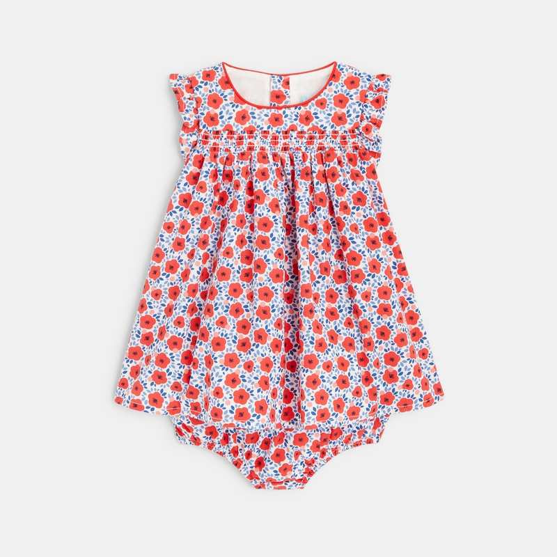 Robe à smocks coquelicots rouge bébé fille