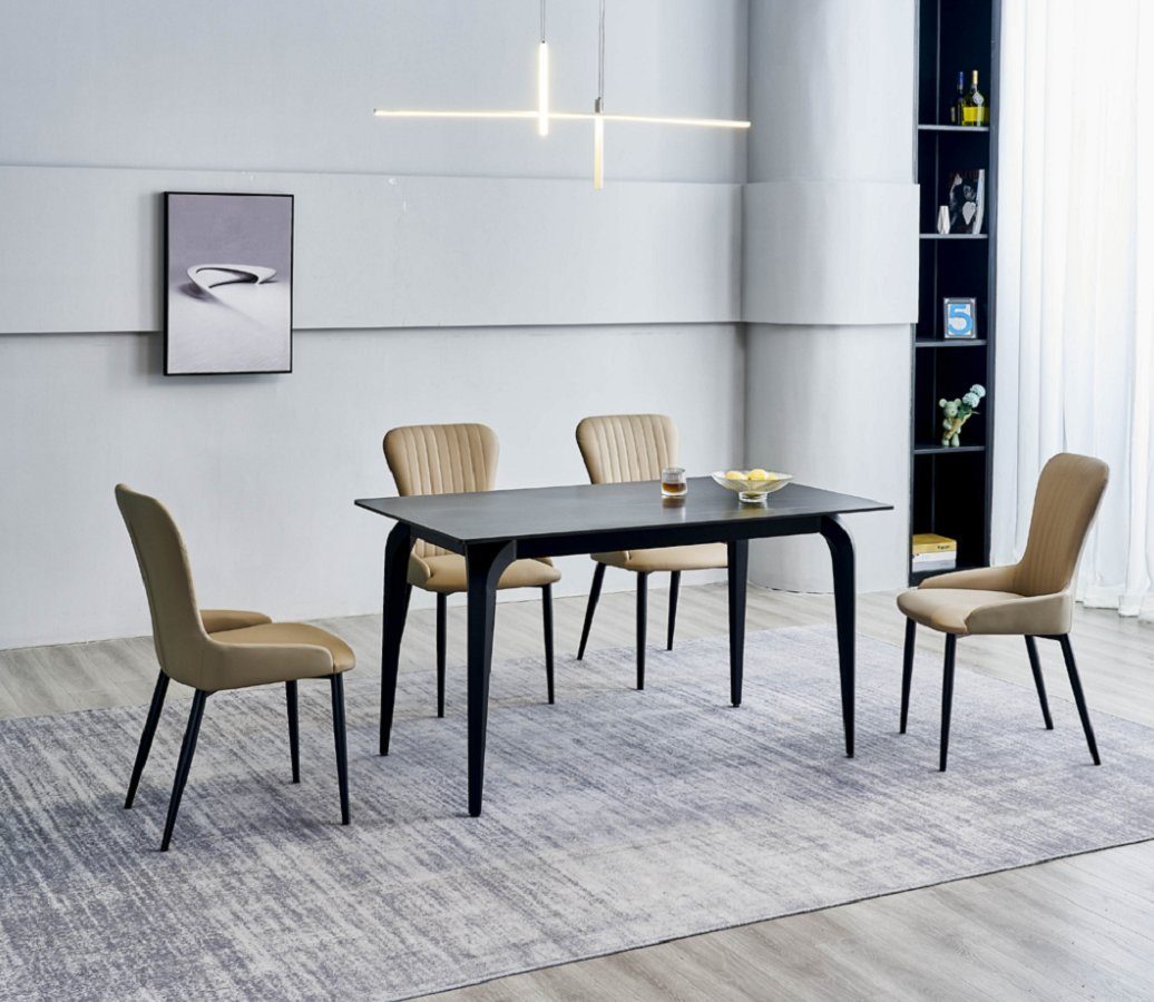 JVmoebel Esszimmer-Set Moderner Grauer Esstisch Designer 6x Textilstühle Holz Esszimmergruppe, (7-St., 1x Esstisch + 6x Stühle), Made in Europa