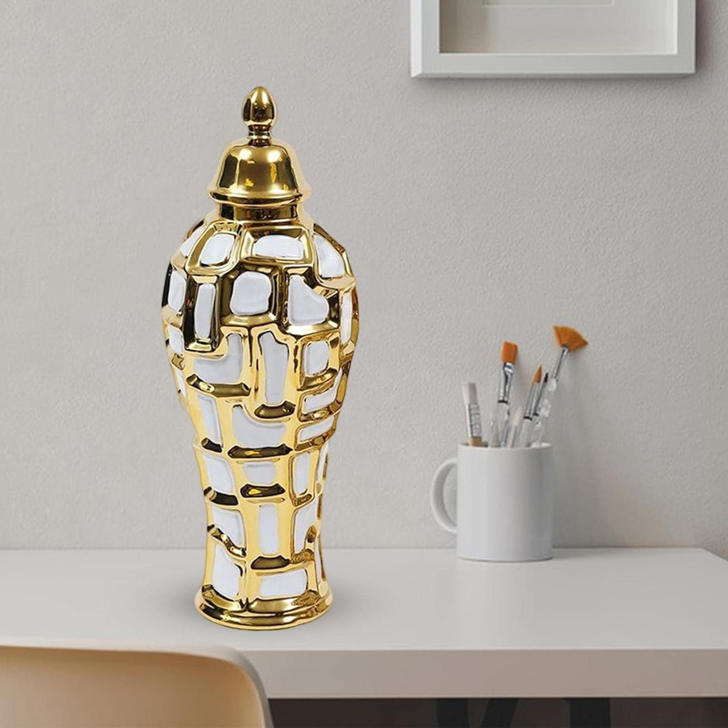 flowgoer Dekovase Keramik-Ingwerglas-Vase Deckel Tischdekoration und Aufbewahrungsbox, Ideal für Partys und Blumenarrangements – dekorative Tischdekoration