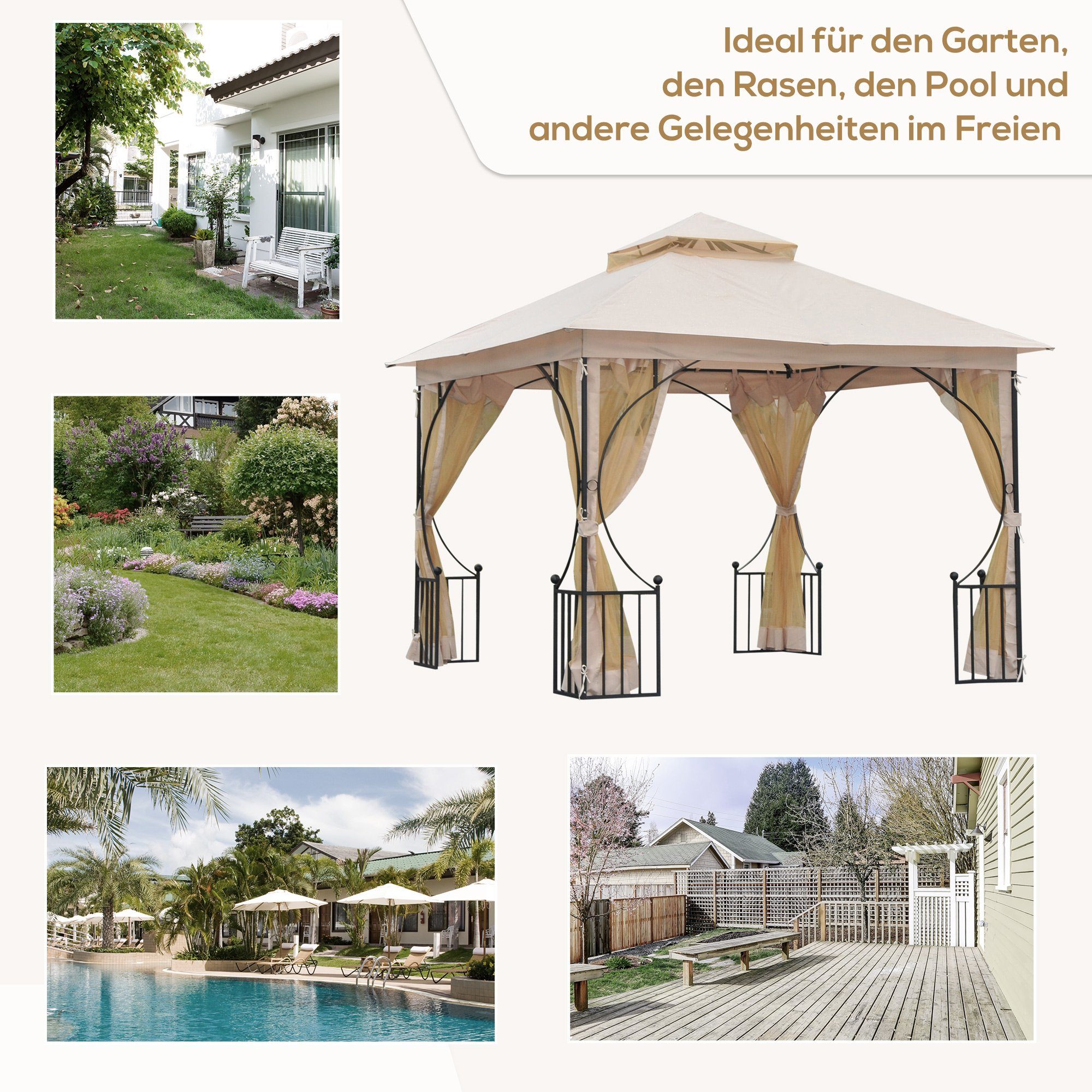 Outsunny Pavillon Gartenpavillon mit Doppeldach