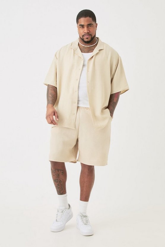 Plus Leinen-Hemd und Shorts