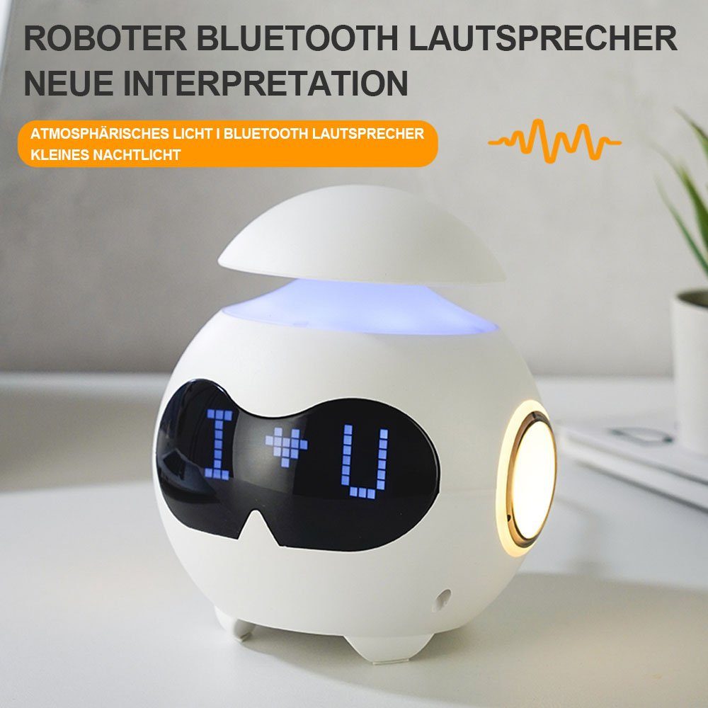 Laybasic Wecker Bluetooth-Lautsprecher,Digital Wecker & USB-Anschluss,LED-Nachtlicht HIFI-Pegel,Niedliche Emotion,Wecker-Funktion,Drahtlos tragbar