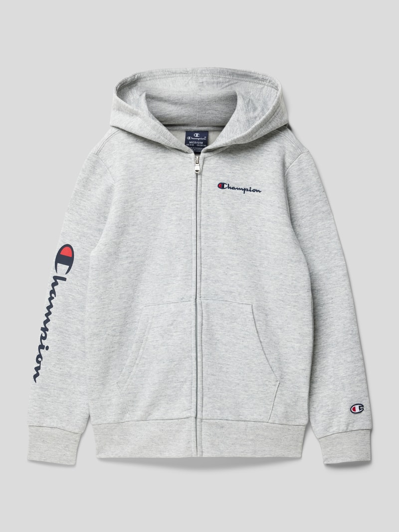 Sweatjacke mit Logo-Print in mittelgrau meliert