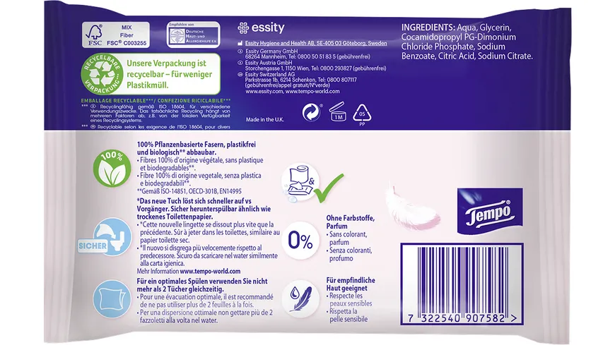 Tempo feuchte Toilettentücher Sanft & Pur