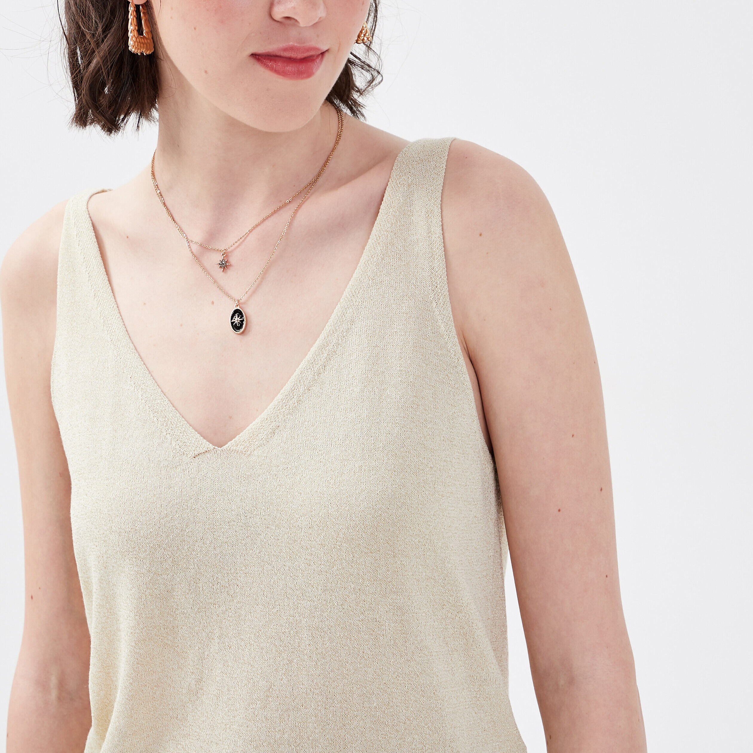 Pull débardeur col en V ecru femme | Cache Cache