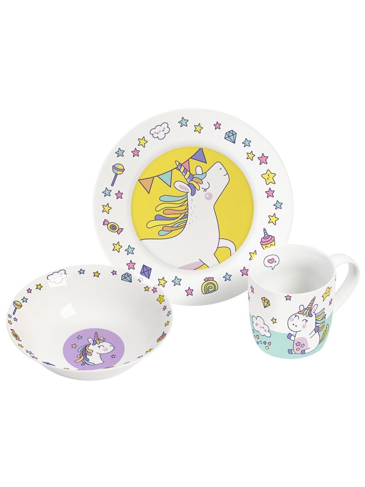 Geda Labels Kindergeschirr Einhorn Doodle 3teilig in Weiß - 24x9,8x14,5 günstig kaufen onesize