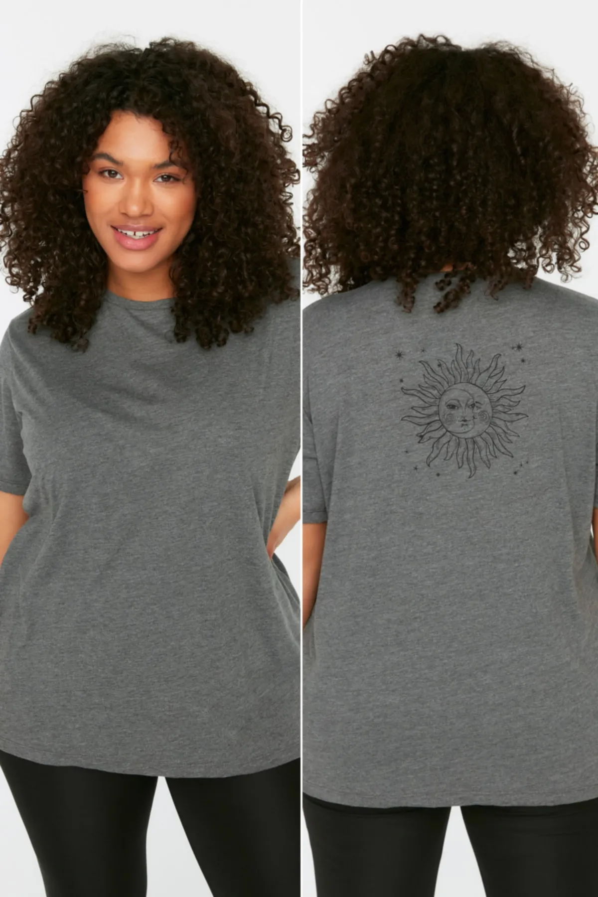 Trendyol Curve  Anthrazitfarbenes gestricktes T-Shirt mit Rückenausschnitt TBSSS22TS1953