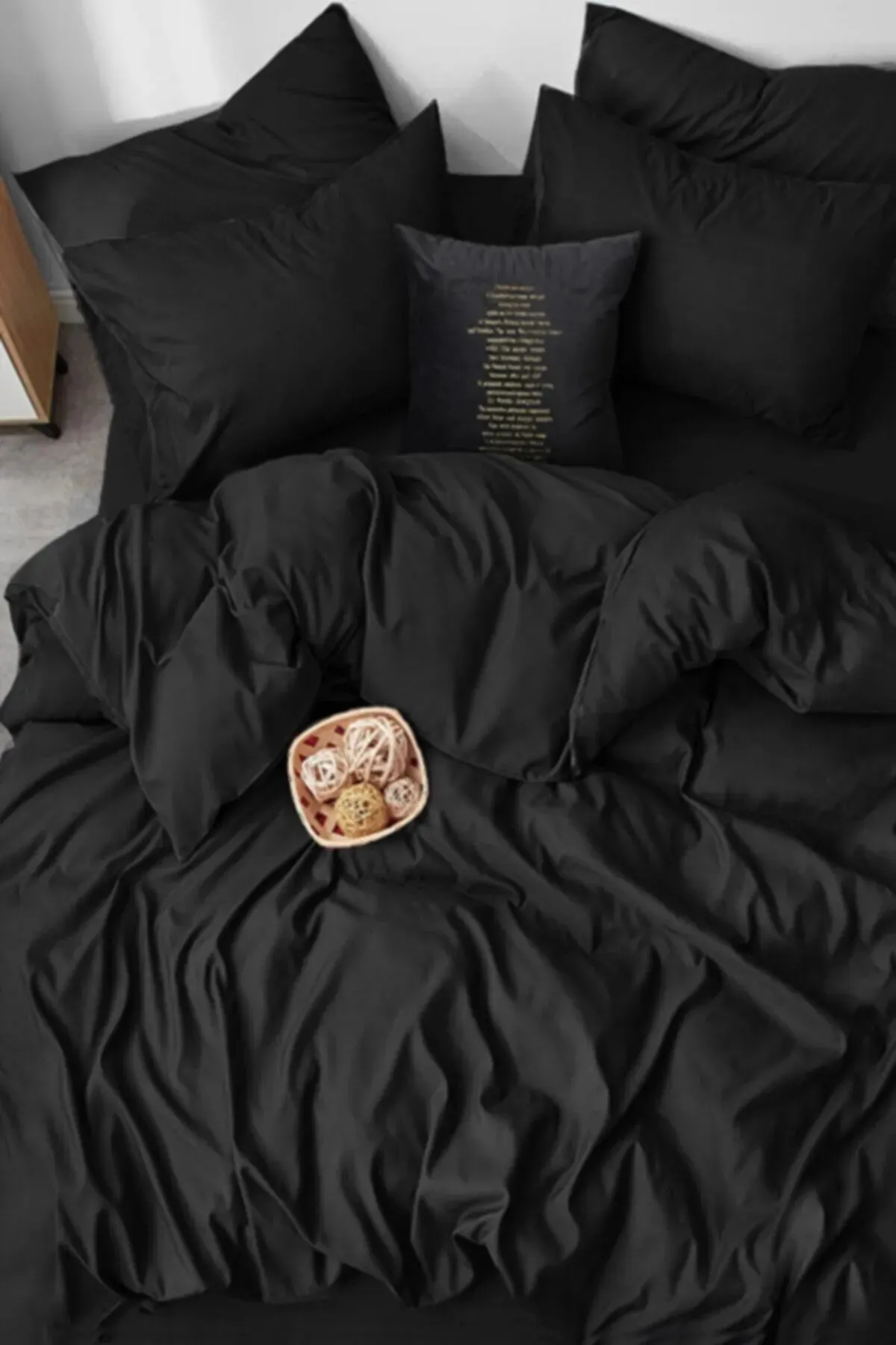 Soft Colours  Spannbettlaken-Bettbezug-Set für Doppelbett, Schwarz, Schwarz