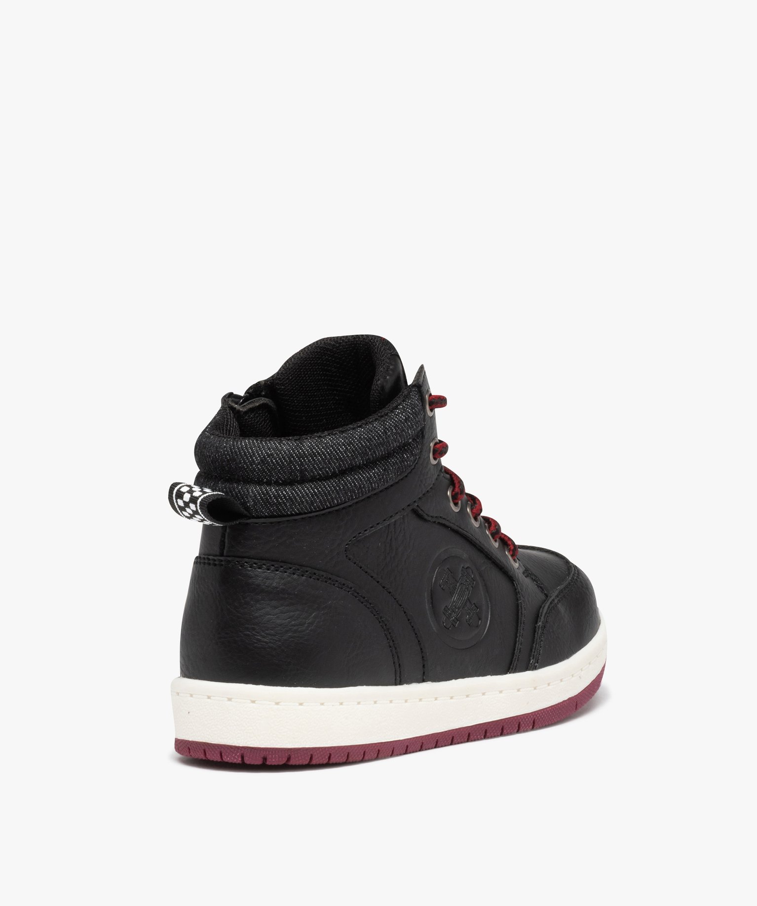 Baskets Garçon mid-cut unies à col en toile noir | GEMO