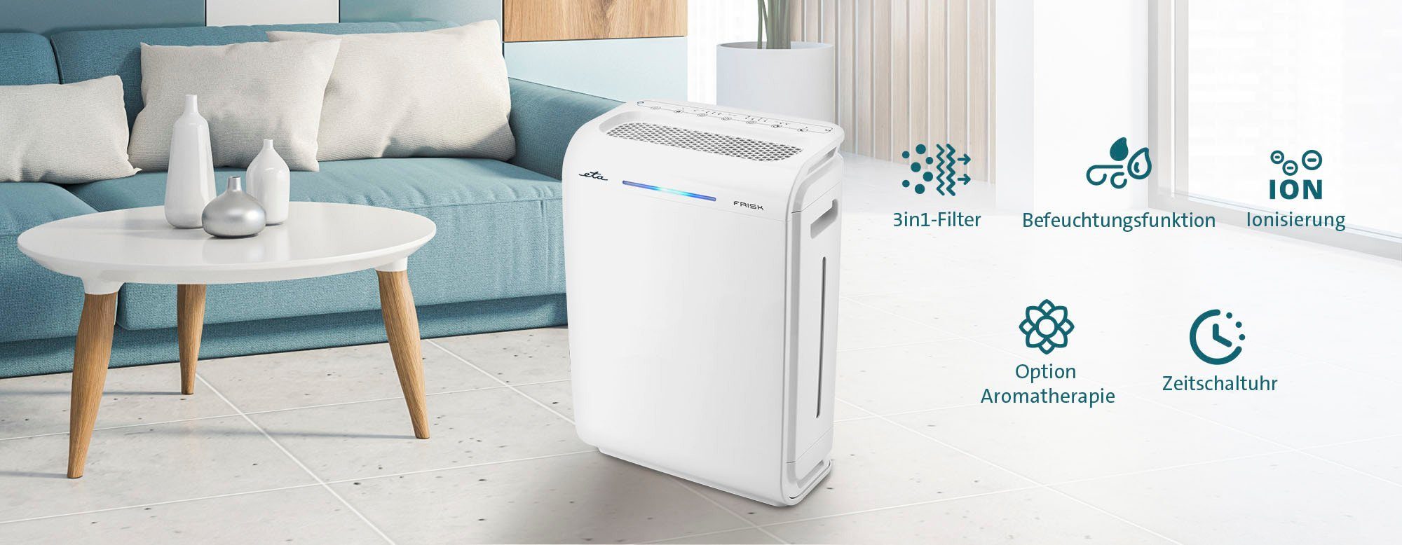 eta Kombigerät Luftbefeuchter und -reiniger Frisk, für 45 m² Räume, 68 W