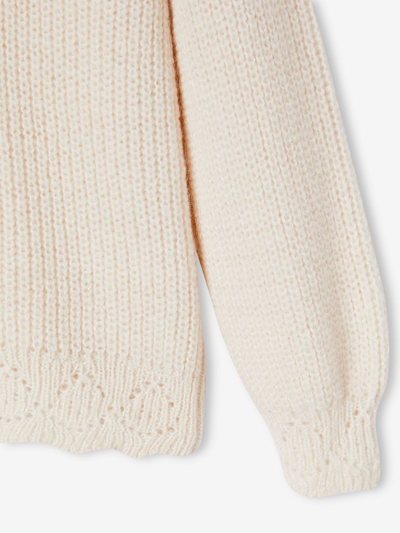 Pull fantaisie à collerette fille beige poudré