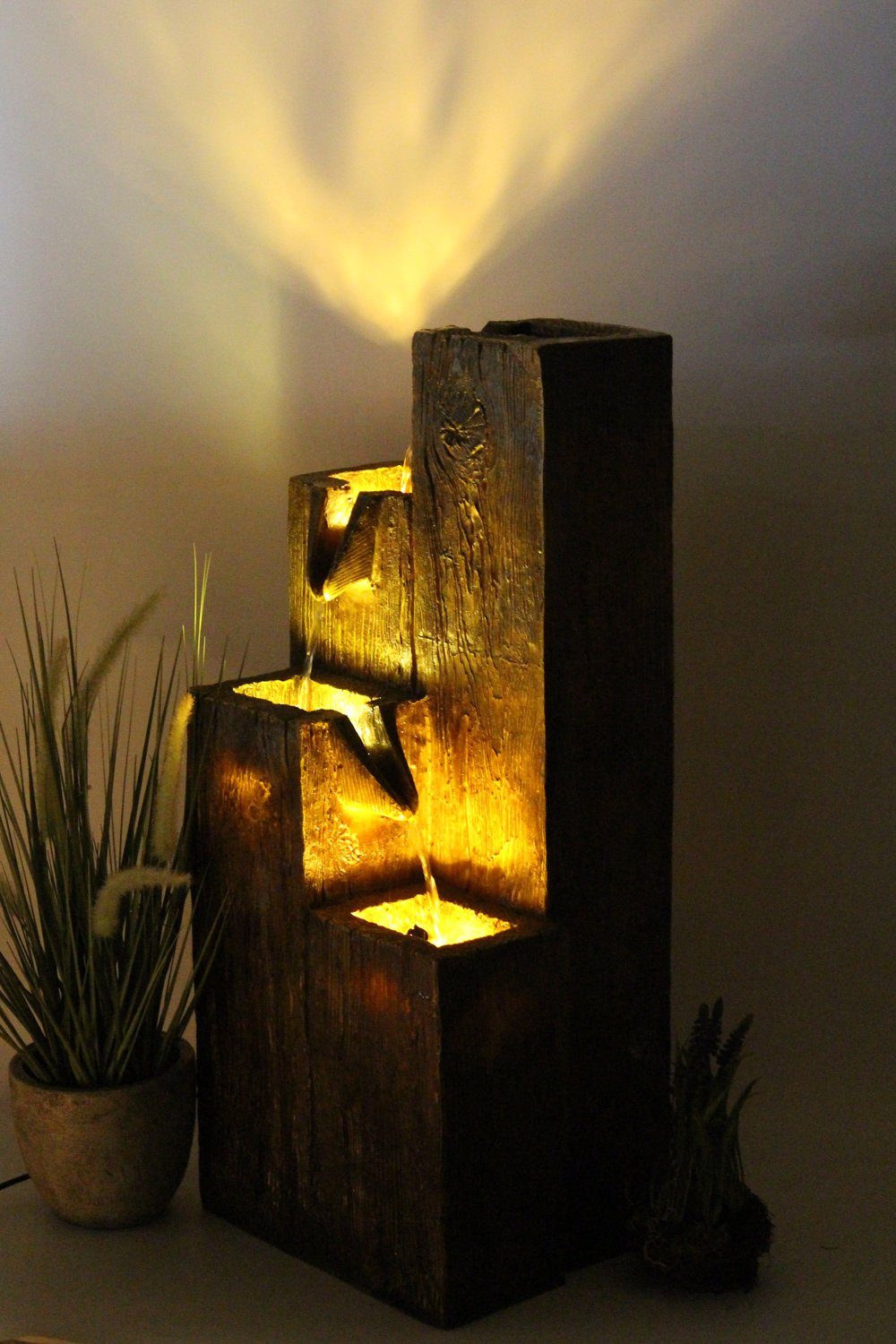 Arnusa Gartenbrunnen Springbrunnen BK823 mit Beleuchtung, 35,00 cm Breite, (Komplett-Set), 75 cm hoch in Holzoptik