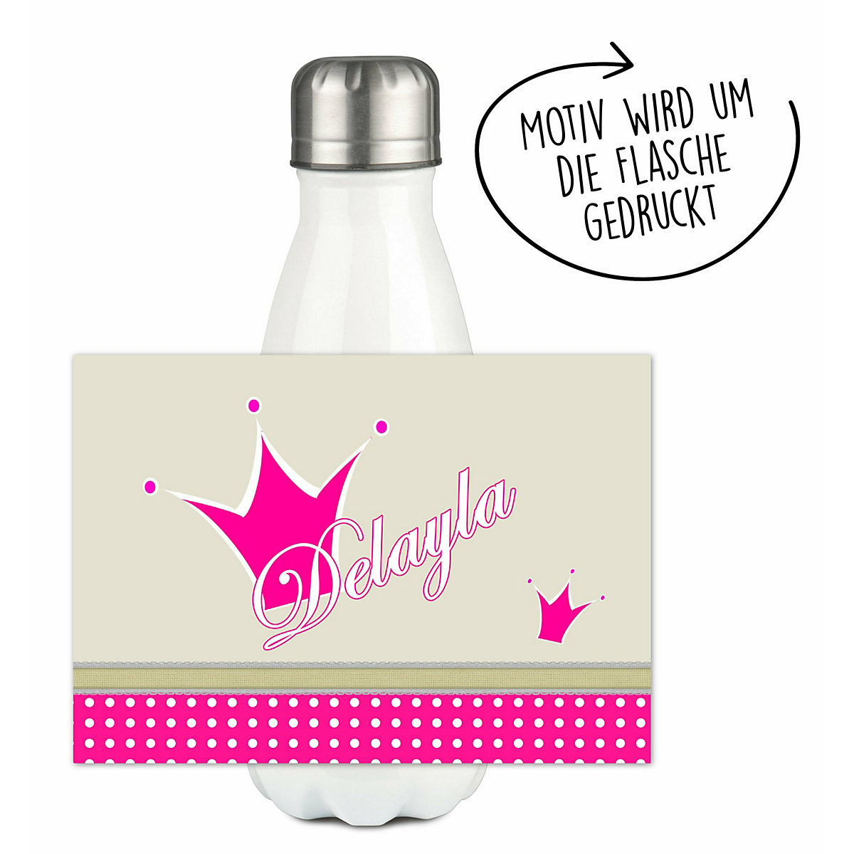 Edelstahl Kinder Thermoflasche / Trinkflasche bunt Krone Farbe beige pink Spülmaschinenfest, Auslaufsicher, Bruchfest, Doppelwandig, Für Heißgetränke geeignet, Mit Deckel, Isoliert