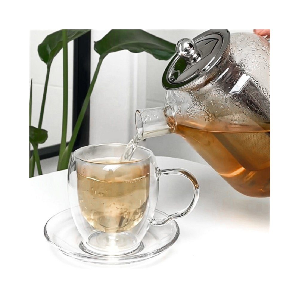 ZELLERFELD Teeglas Trendmax 2 x Teegläser Thermoglas Kaffeegläser Henkel Doppelwand 250ml