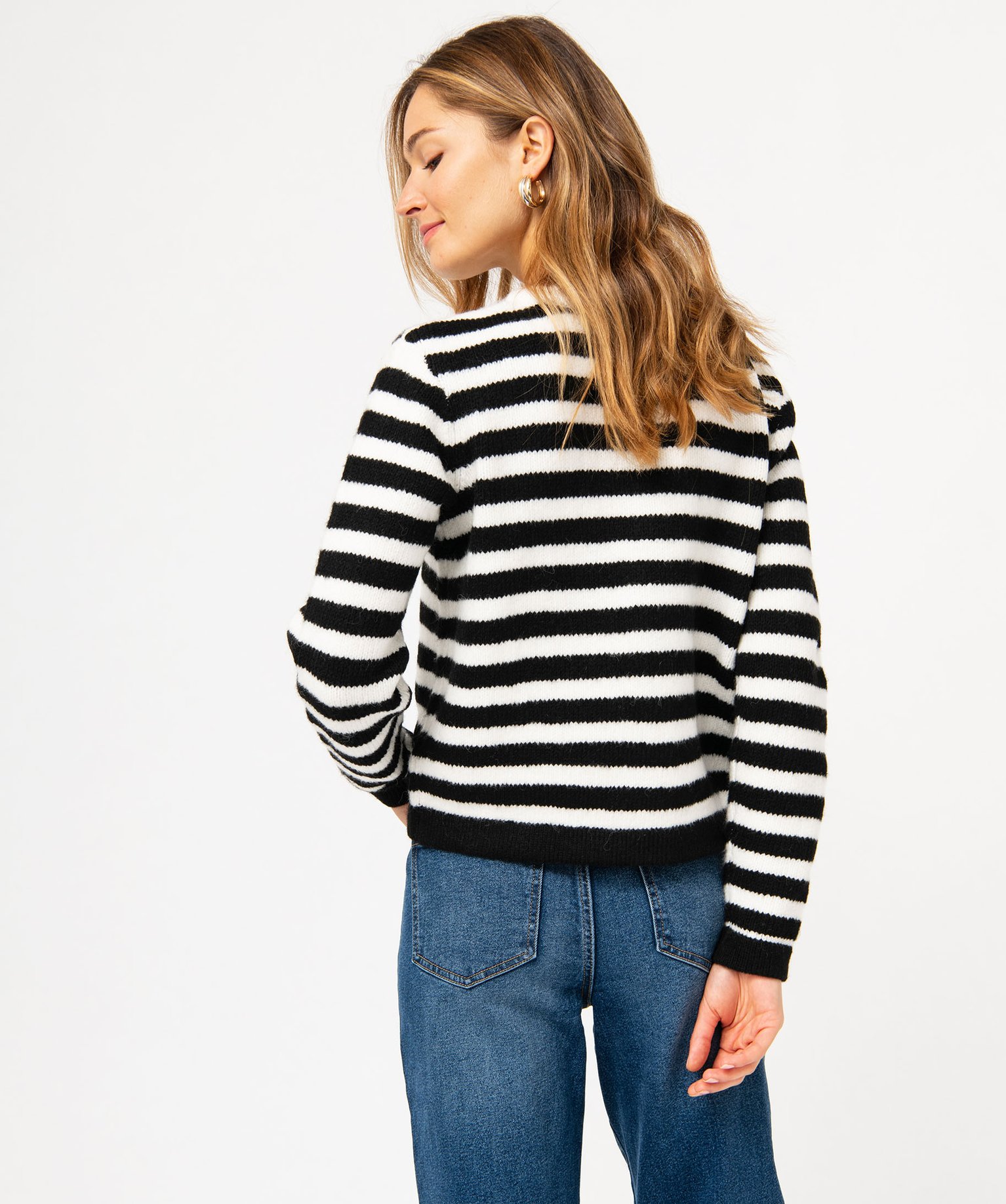 Gilet en grosse maille rayé et boutons gravés femme raye | GEMO