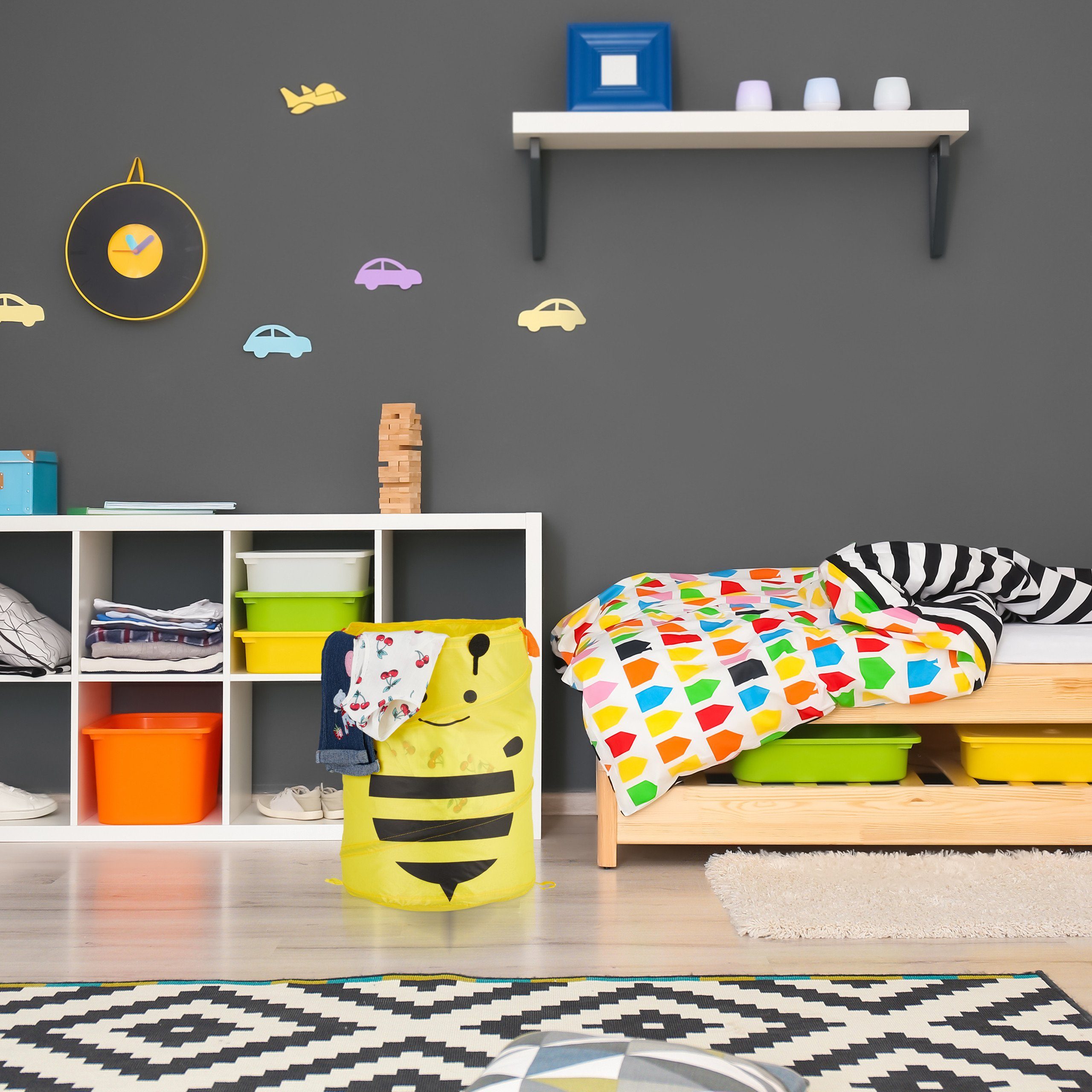 relaxdays Wäschekorb Pop-Up Wäschekorb für Kinder, Biene