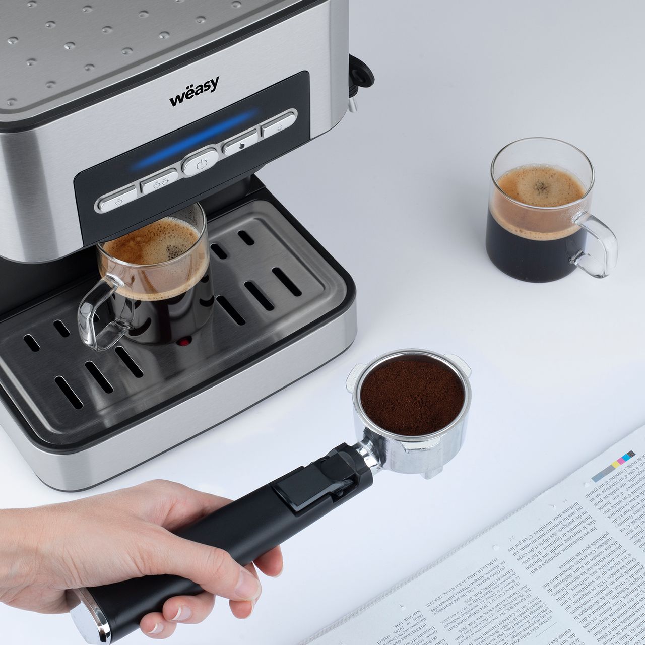 Weasy Wëasy Espressomaschine KFX32 / Fassungsvermögen 1,6 L  / 4 Programme / Filter aus Edelstahl und Messlöffel / Edelstahl/ 850 W /  Silber