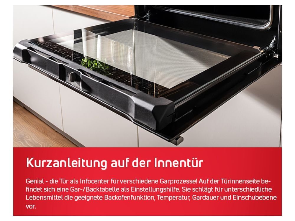 Amica Elektro-Herd-Set exclusives Design Einbauherd Set Glaskeramik Kochfeld Backofen Umluft Timer Bräterzone, mit 1-fach-Teleskopauszug, Steam Clean Reinigung