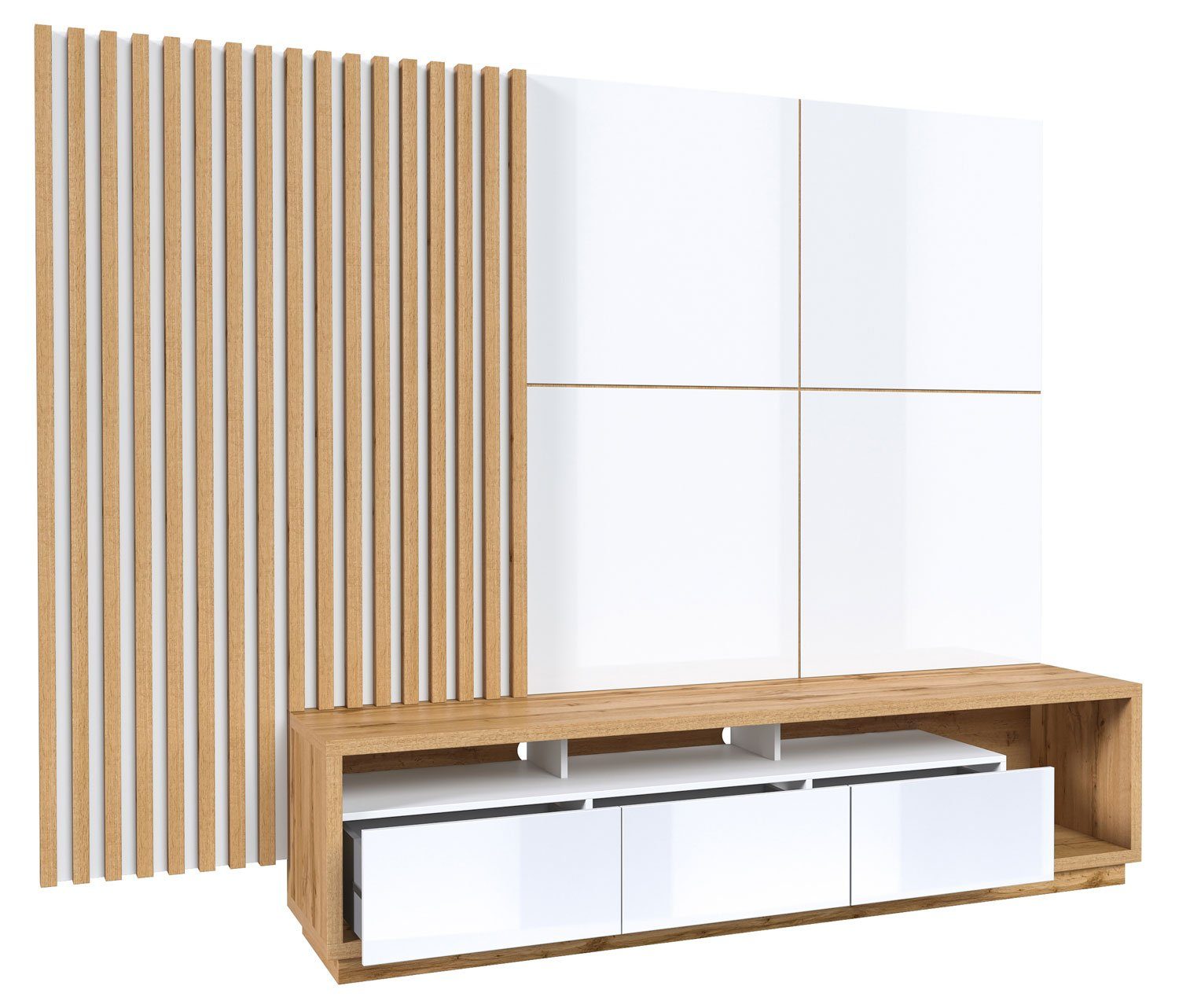 Helvetia Wandpaneel Celine, 55x7x146cm wotan eiche / weiß matt, mit Lamellen