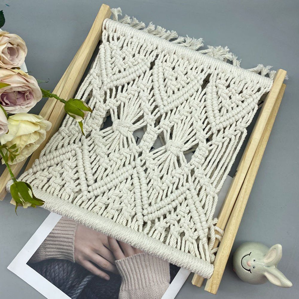 KOMIRO Zeitungsständer Zeitungsständer Boho Zeitungskorb, Holz + Baumwollseil, Für Wohnzimmer