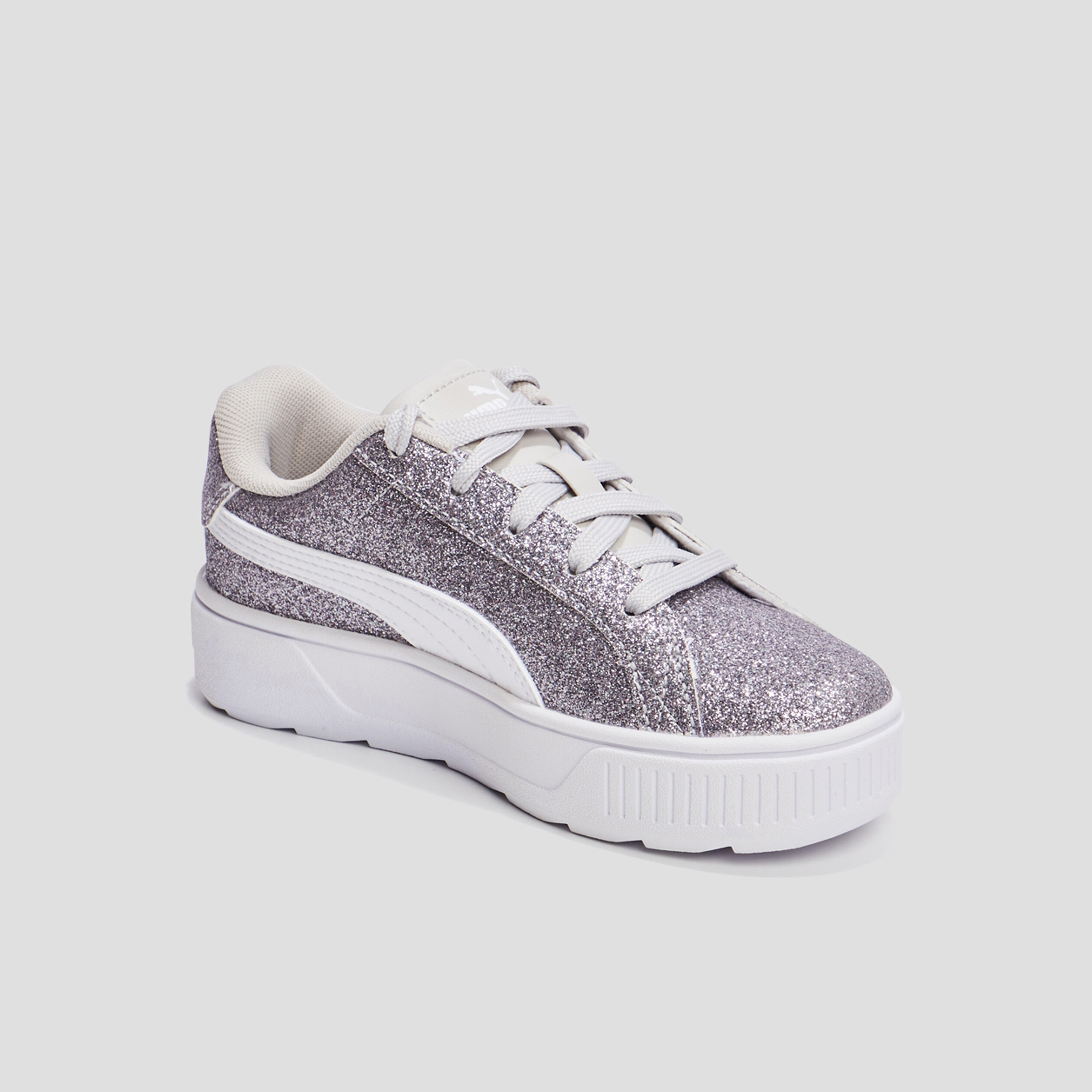 Tennis à lacets pailletées Puma Karme,n gris argent fille | La Halle
