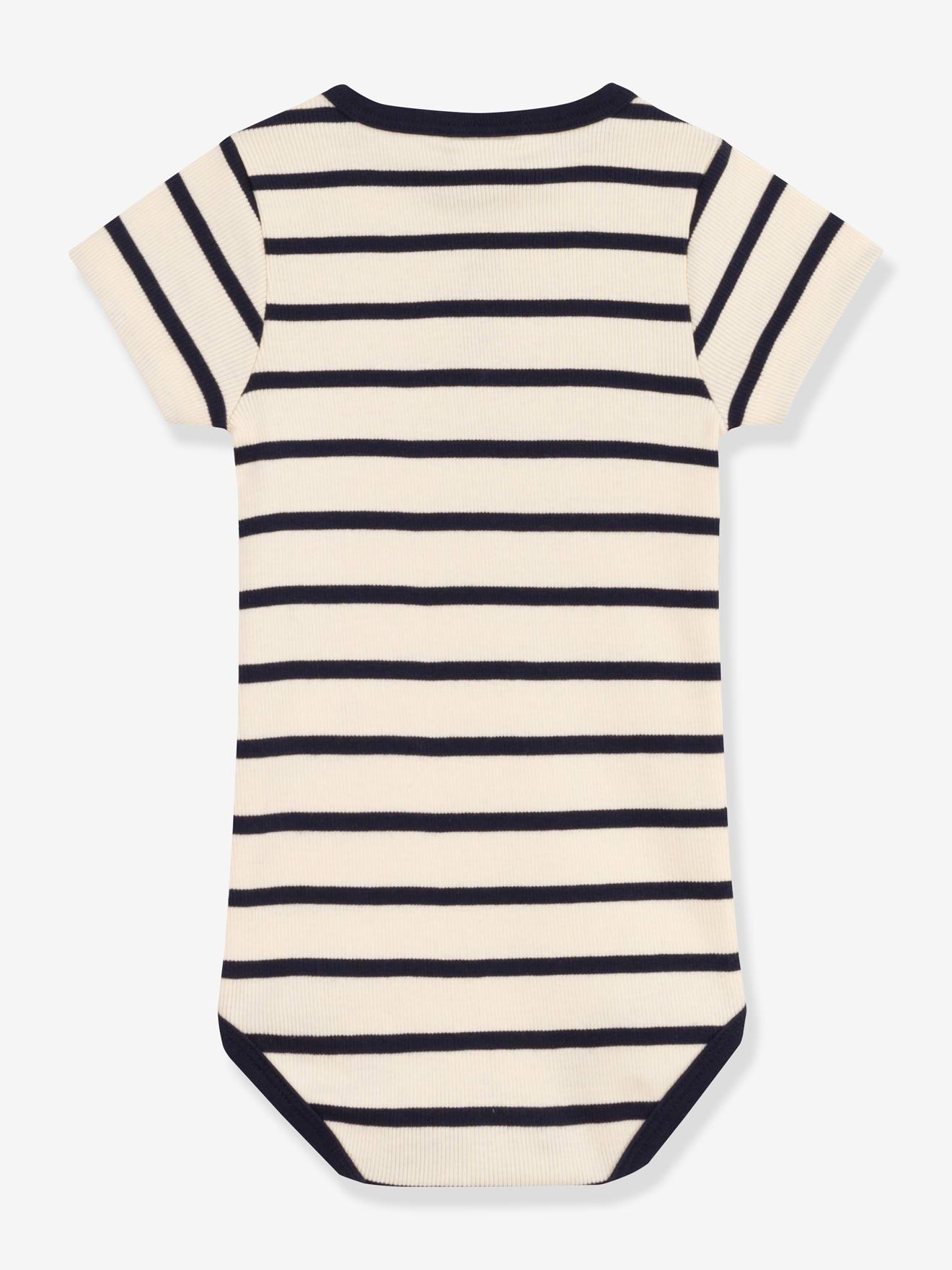 Body manches courtes col tunisien en coton bio PETIT BATEAU beige