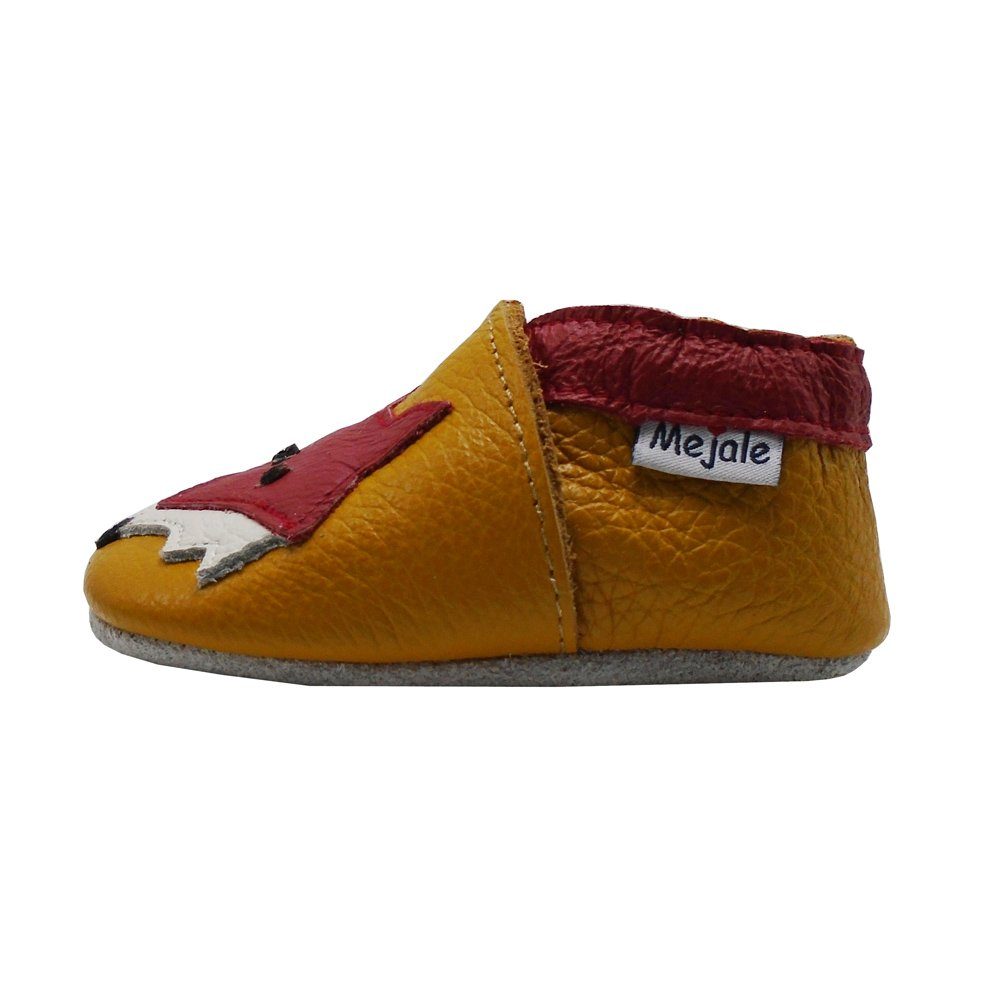 Yalion Weiche Leder Krabbelschuhe Hausschuhe Lederpuschen Fuchs Orange Hausschuh 100% Leder, Rutschfestes