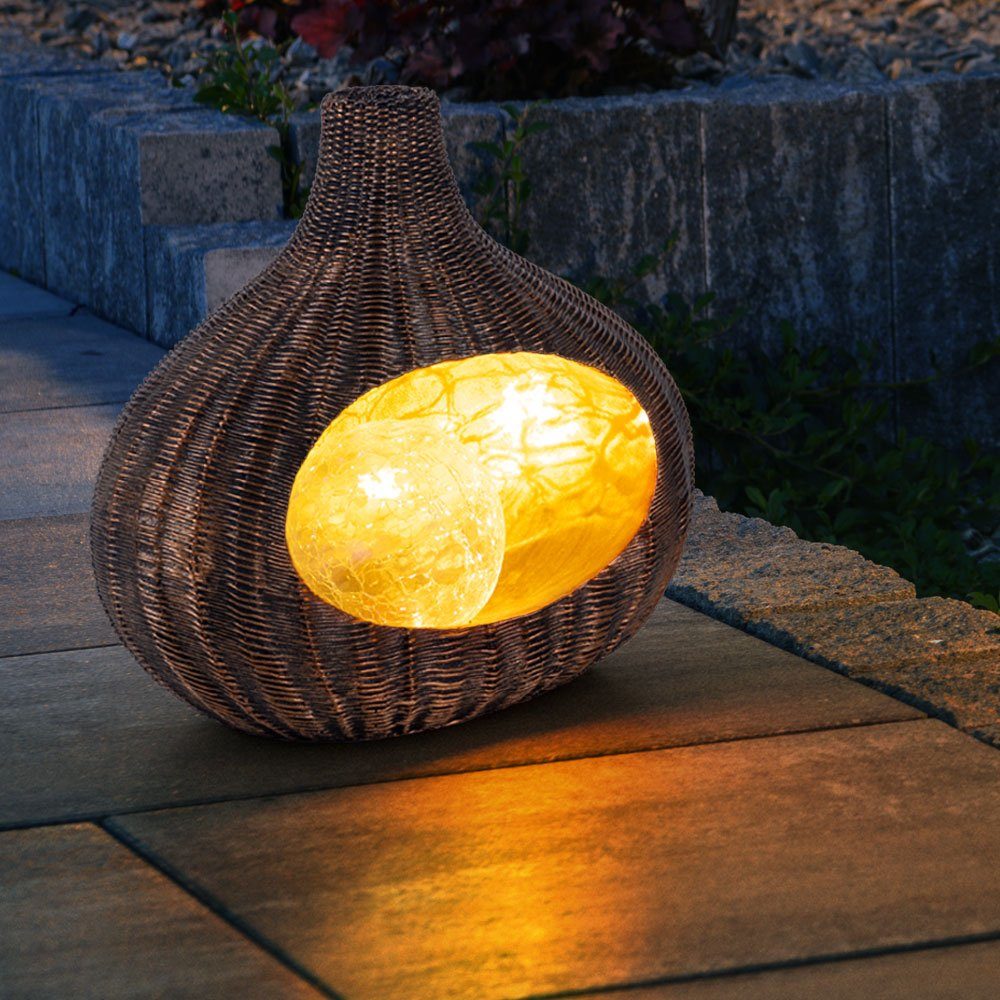 etc-shop Gartenleuchte, LED-Leuchtmittel fest verbaut, Warmweiß, Solarleuchte Rattan-Optik Solarleuchte Gartendeko für Außen Deko