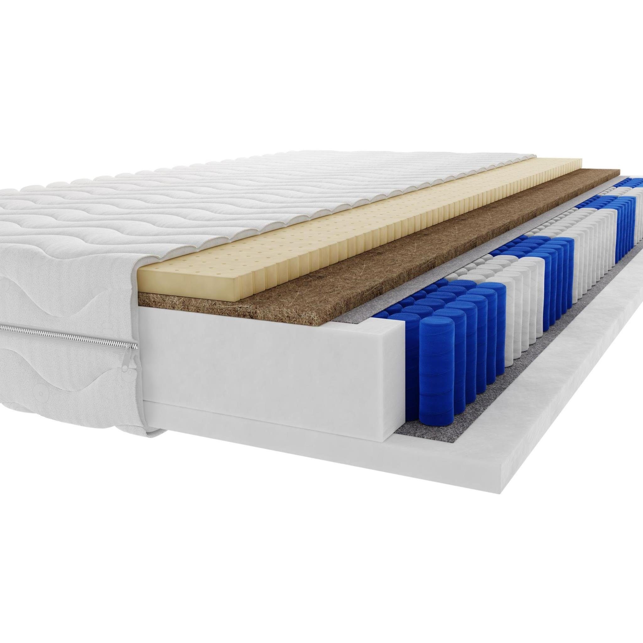 Boxspringmatratze Lavender, Beautysofa, (120 / 140 / 160 / 180 cm, mit Kokoseinlage), Boxspring Matratze mit 7-Zonen, antiallergische Bezug, Taschenfederkern