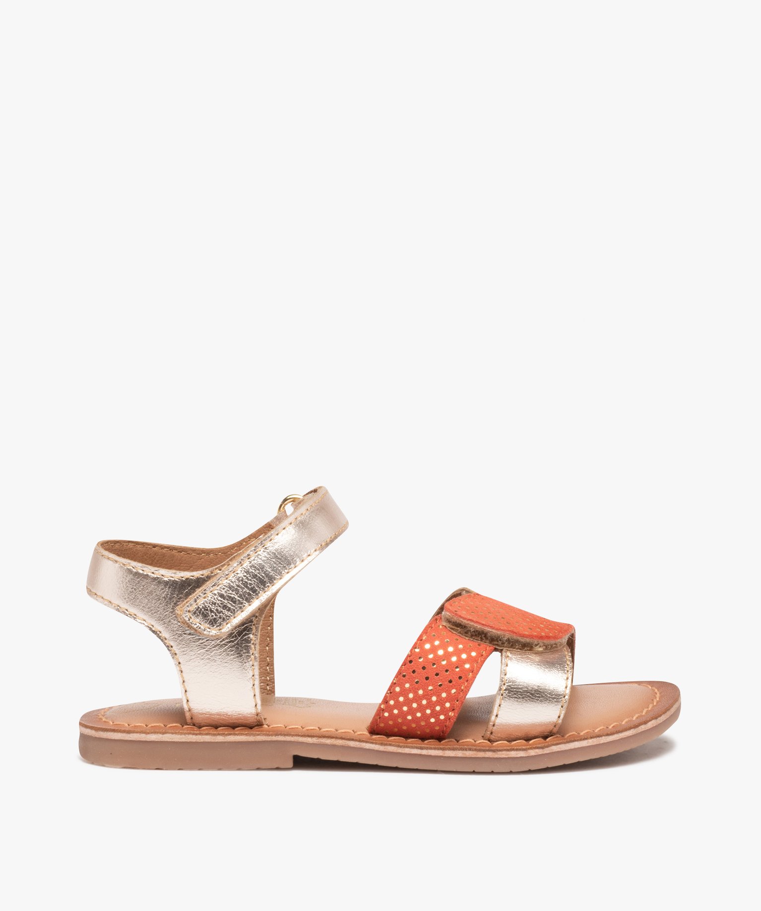 Sandales fille à brides scratch dessus cuir métallisé or | GEMO