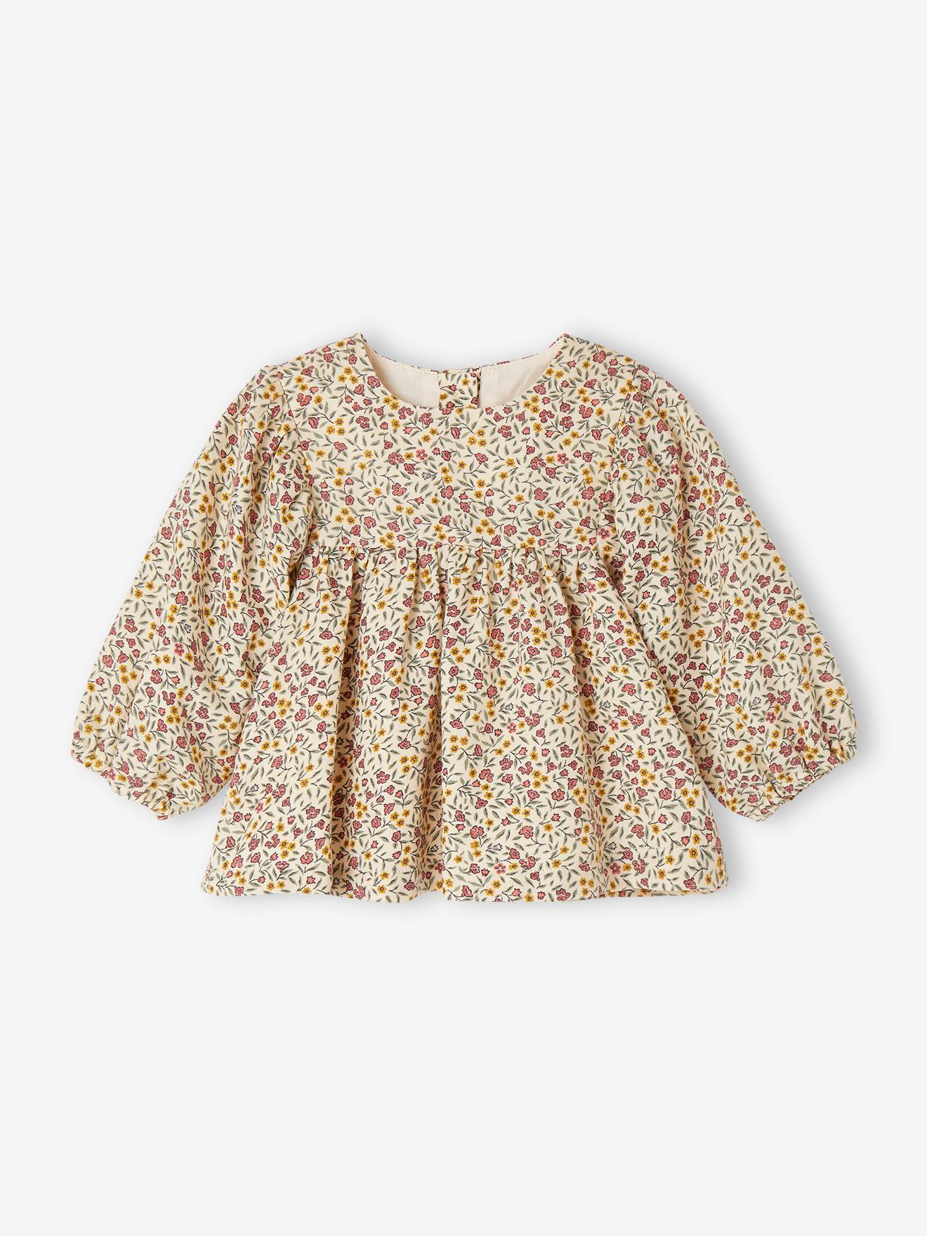 Ensemble blouse et salopette velours bébé fille bleu céleste