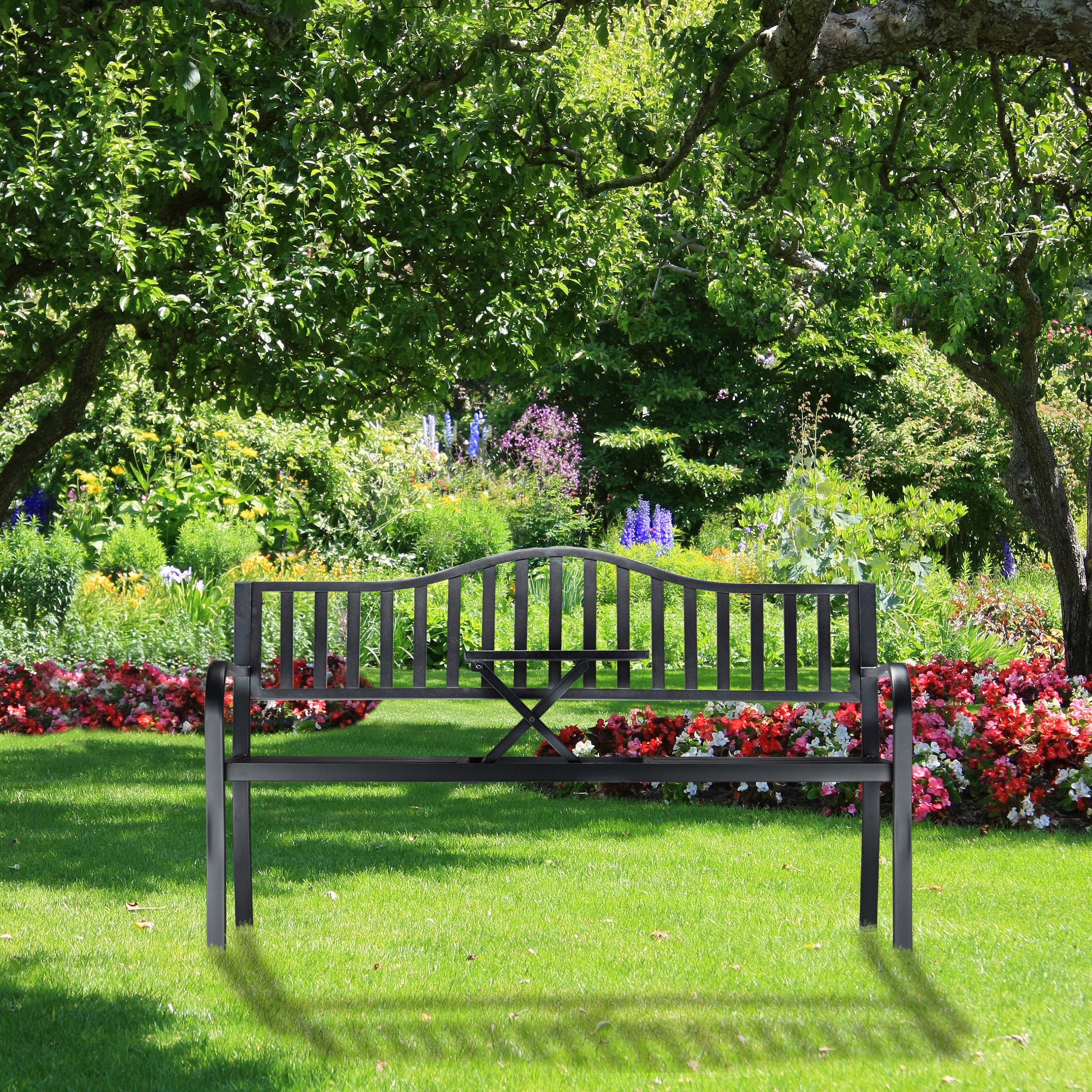 relaxdays Gartenbank Gartenbank mit ausklappbarem Tisch
