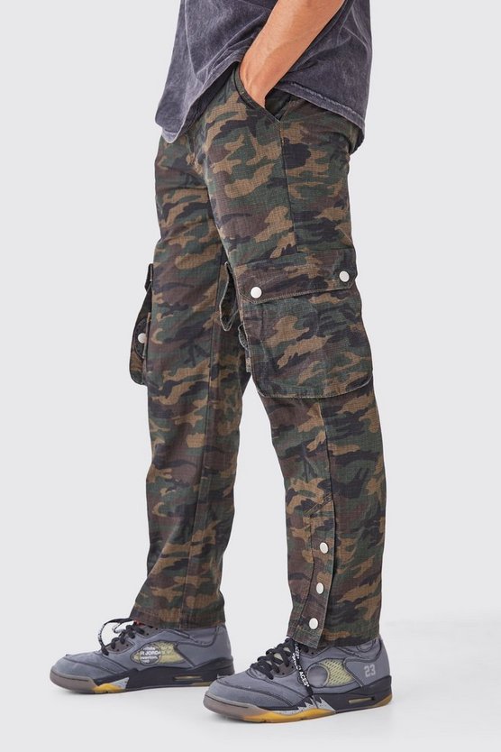 3D Camouflage Cargo-Hose mit geradem Bein und Druckknöpfen